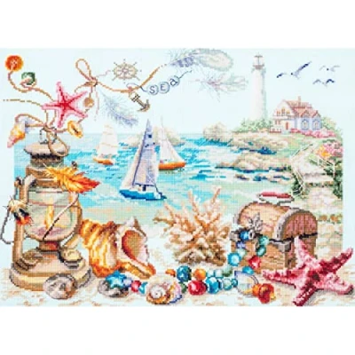 Imagen de Magic needle 250 707 ZW Juego de punto cruz con diseño brisa marina (algodón, 40 x 31 cm), multicolor