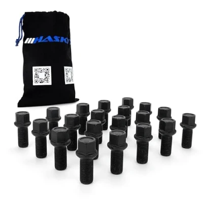 Imagen de 20 tornillos de rueda, M14 x 1,5 27 mm, R13, negro, compatible con Audi, Volkswagen, Seat y Skoda, incluye bolsa
