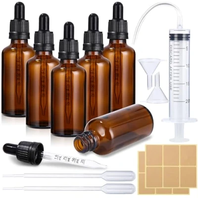 Imagen de 50ml 6 Pack Amber Frasco Cuentagotas Cristal 50ml, Botellas con (Pipeta Cristal), de vidrio ámbar, para Aceite Esencial, Masaje, Fragancia, Aromaterapia, Laboratorio