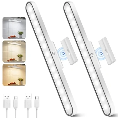 Imagen de Luz Armario 2 Piezas Lampara Led Recargable Luces Cocina Nocturna Regulable con Control Táctil Adecuada para Cocina, Escritorio, Lectura, Maquillar