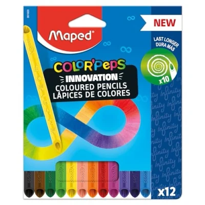 Imagen de Maped Lápices de Colores Colección Color&#039;Peps Infinity Estuche 12 Unidades Duran 10 Veces Más Sin Necesidad Afilar Agarre Triangular Ergonómico 0% Desperdicio 100% ECO