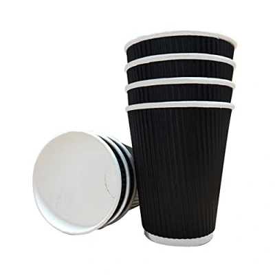 Imagen de 500 vasos desechables de cartón corrugado negro tres capas para beber té, café, capuchino y otras bebidas calientes, marca Belgravia (354 ml)
