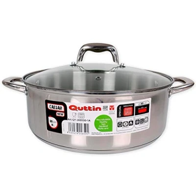Imagen de Quttin Cacerola Profesional New Caesar de Inducción para Cocina y Horno Grande Acero Inoxidable Antiadherente con Tapa Cristal Asas 30 cm/8 L Apta Todo Tipo Cocinas