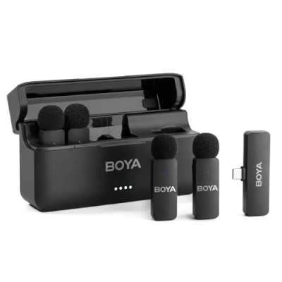 Imagen de BOYA BY V4U micrófono inalámbrico Lavalier para iPhone 15, Android Tipo C, teléfono Inteligente, de Solapa con Clip grabación Video, Podcast, entrevista, transmisión
