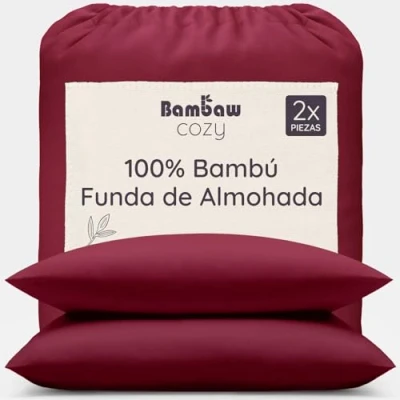 Imagen de Fundas de Almohada Bambú Borgoña 40x80 cm Tacto Suave y Fino 2 x Funda Antiácaros Tejido Transpirable Pillow Case Cojín Bambaw