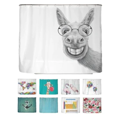 Imagen de arteneur® Cortina de ducha antimoho, 240 x 200 cm, material reciclado con certificación Öko Tex Standard 100, dobladillo peso, opaca, impermeable, lavable, 16 anillas, libro electrónico, burro