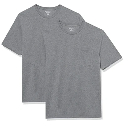 Imagen de Amazon Essentials Camiseta de manga corta con bolsillo, cuello redondo y corte ajustado Hombre, Pack 2, Gris Mezcla, XS