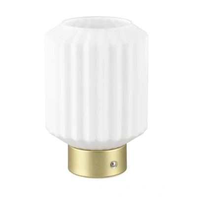 Imagen de Reality Leuchten Lord R57761101 Lámpara de mesa LED con batería, metal latón mate, cristal blanco, 1,5 W, 4 teclas táctiles