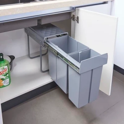 Imagen de [en.casa] Cubo de Basura Empotrable Grande Capacidad 1 x 10 L + 20 Papelera con 2 Compartimentos Bajo Fregadero Cómodo Plástico y Acero 48 26 42 cm Gris