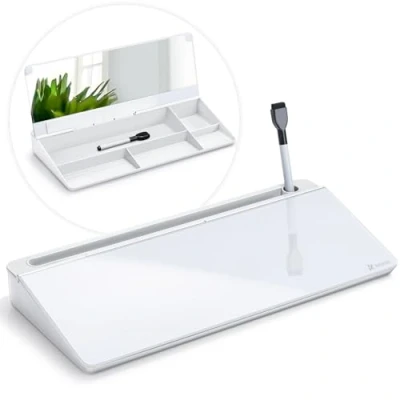 Imagen de Varhomax pizarra blanca de cristal con espejo integrado, borrado en seco almacenamiento, tablero escritorio para lista tareas el hogar y la oficina
