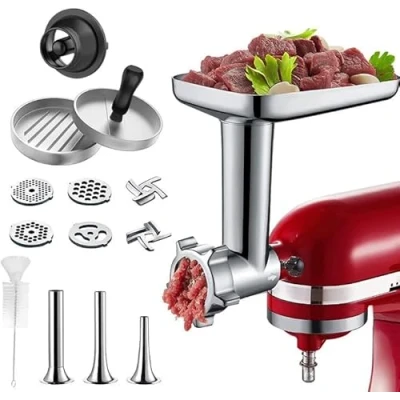 Imagen de Accesorios Picadora de Carne para KitchenAid Robots Cocina, COFUN Máquina Picadoras KitchenAid, Accesorio con 3 Tubos Relleno Salchichas, 1 Prensa Burger
