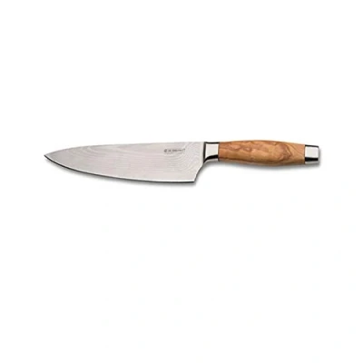 Imagen de Le Creuset Cuchillo del chef, 15 cm, Hoja de acero damasco 18 y 8 con borde recto, Mango Madera olivo, Inoxidable, Inox, 98000315000200