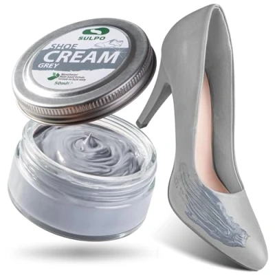Imagen de SULPO Crema para zapatos gris el Cuidado de cuero Bálsamo liso a base agua Refrescar color del piel auténtica y sintética