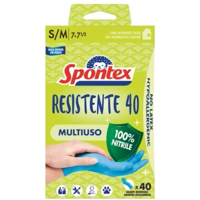 Imagen de Spontex guantes desechables resistentes 40, de nitrilo hipoalergénicos, 40 unidades, talla S/M