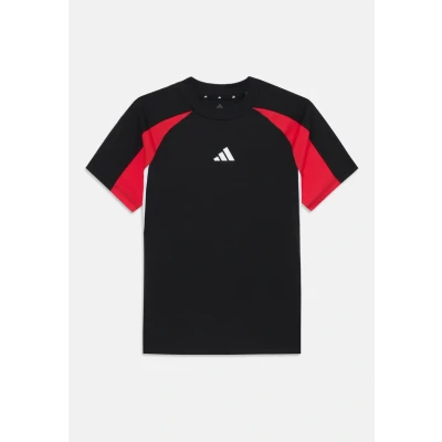 Imagen de adidas Unisex niños Seasonal Essentials Colorblock T Shirt, Black/Pure Ruby/White, 7 8 Years