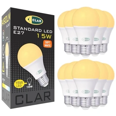 Imagen de CLAR Bombillas LED E27 Luz Calida, Bombilla E27, LED, 3000K, 15W (Pack 10)