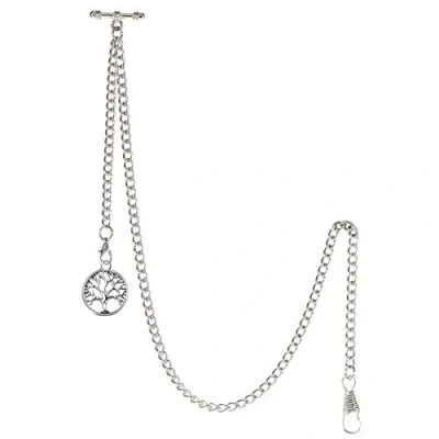 Imagen de TREEWETO Reloj de bolsillo con cadena Albert para hombre, 2 ganchos colgante árbol la vida antiguo, barra en T, plata, Antiguo