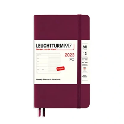 Imagen de LEUCHTTURM1917 365923 Agenda semanal y cuaderno de tapa blanda Pocket (A6) 2023, 12 meses, Port Red, Inglés