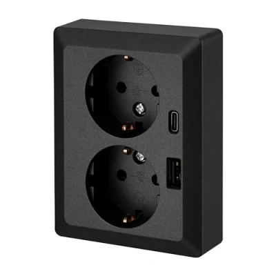 Imagen de Enchufe doble empotrado, USB A, C, All in One, serie CH1, antracita