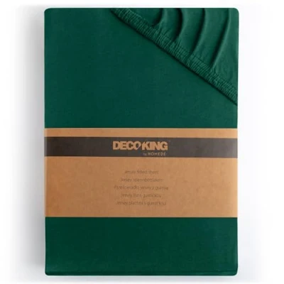 Imagen de Decoking Sábana Bajera Ajustable de 100% Algodón Peinado, White Amber Collection, Verde Botella, 80x200 90x200