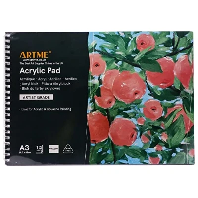 Imagen de ARTME Almohadill/Papel para Acrílica A3 x 12 Hojas / 400g Extra Pesado/Prensado En Frío/Sin Ácido Medios Húmedos Y Secos Bloc de Dibujo Pintura Gouache. (1 pieza)
