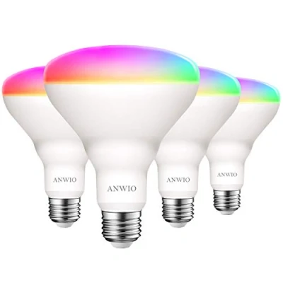 Imagen de ANWIO 4x 9W Bombillas Inteligentes LED E27 RGB WiFi, BR63 Equivalente a 60W, 806 Lúmenes, Funciona con Alexa, Google Home y Smart Life