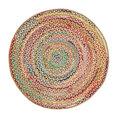 Imagen de Green Decore Alfombra de yute fibra natural redonda trenzada hecha a mano, (200 cm diámetro, fusión multicolor)