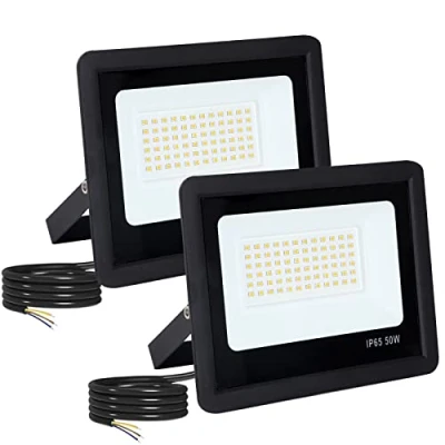 Imagen de Focos LED Exterior 2 Pcs, Foro Exteriores IP65 Impermeable Súper Brillante Negro 50w 5000lm al aire libre techo jardín patio puerta garaje (6500k luz fría)