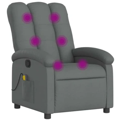 Imagen de vidaXL Sillón de Masaje Reclinable, Silla con Respaldo Reposabrazos, Televisión Relax Descanso, Asiento para Salón Hogar, Tela Gris Oscuro