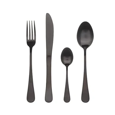 Imagen de BERGNER Munich Set de cubiertos 24 piezas, 6 cuchillos, tenedores, cucharas y cucharillas, Acero Inoxidable 18/10, diseño vanguardista moderno, Apto lavavajillas, Negro Mate