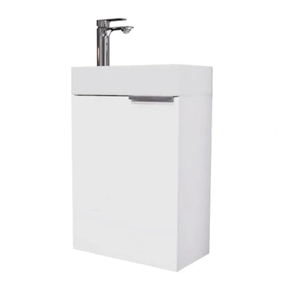 Imagen de Planetmöbel Lavabo con Mueble bajo 40cm en Blanco y Grifo Cromo, Juego de Muebles baño para Cuarto baño, Aseo Invitados