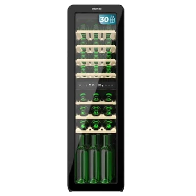 Imagen de Cecotec Vinoteca 30 Botellas Retro Bolero Grandsommelier Origin Duo Hit Black. Acabado En Negro con 2 Zonas De Temp. (5 12ºC, 12 20ºC), Control Led, NoFrost, Estantes Madera, Luz Interior
