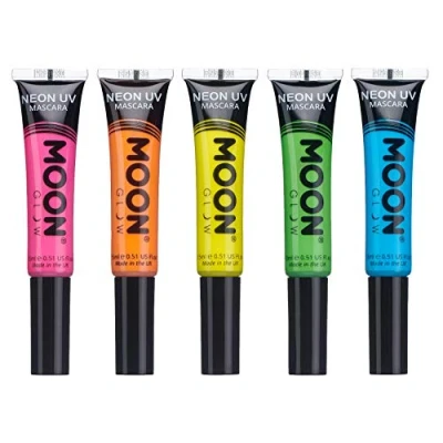 Imagen de Moon Glow Máscara de pestañas UV neón Color brillante, brilla bajo luz Maquillaje Naranja,Azul,Verde,Rosa 15 ml (Paquete 5)