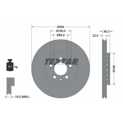 Imagen de TEXTAR 92103400 Disco de freno 284 22 05/06 100 ventilación externa sin perno sujeción rueda, buje rueda ROVER: 75, 75 Tourer