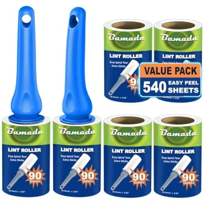 Imagen de Rodillo quitapelusas para Pelo de Animales, 540 Hojas, extrapegajoso portátil, Ropa, Gatos, Perro, Pelusa, Animales (Azul)