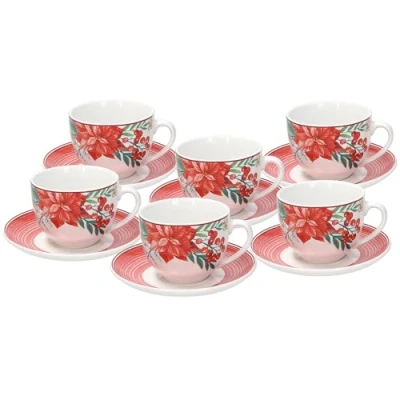 Imagen de Tognana Juego de 6 tazas té con plato, porcelana, color rojo