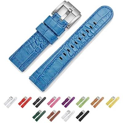 Imagen de TW Steel Marc Coblen Correa de piel para reloj (22 mm, cierre acero), Azul cocodrilo,