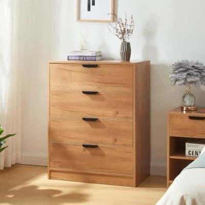 Imagen de [en.casa] Cajonera para Salón Mueble Versátil Aparador con 4 Cajones de Estilo Atemporal Dormitorio Sala Estar Recibidor MDF 90 x 70 40 cm Roble