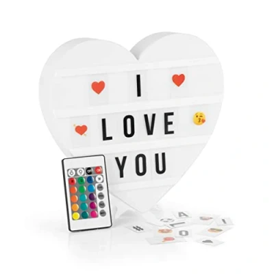 Imagen de EASYmaxx Caja de luz LED para mensajes texto personalizados Mega Set con 150 emojis colores y 173 letras, números símbolos intercambiables [corazón]