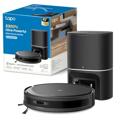 Imagen de TP Link Tapo RV20 MAX Plus, Robot Vacuum Aspirador y Trapeador 4 en 1, 5300Pa Succión, Auto Vaciado 3 l, Navegación LiDAR+IMU, IQ+Smart Cleaning, Limpiar Personalizable, Control App