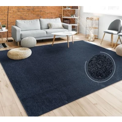 Imagen de Paco Home Alfombra Salón Color Liso Discreta Moderna Pelo Corto Tamaños, tamaño:160x220 cm, Color:Azul Marino