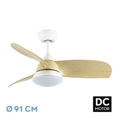 Imagen de Abrila Ventilador DC ATOMO Color Blanco con tres Aspas en Haya 3 Temperaturas de Luz Temporizador y Mando a Distancia Incluido Estilo Frame House Boho Chic