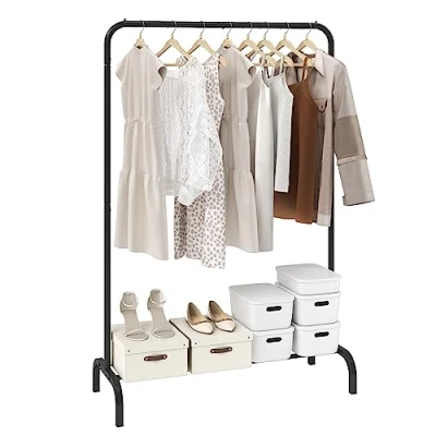 Imagen de VEVOR Perchero Burro para Ropa de 1 Barra Largo 1010 mm Alto 1510 Acero al Carbono con Zapatero en Parte Inferior Pie Guardar Ropas Zapatos Dormitorio, Negro