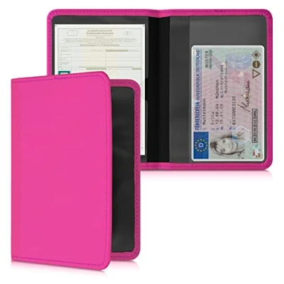 Imagen de kwmobile Funda para carné de conducir Estuche neopreno permiso circulación con espacio tarjetas rosa fucsia