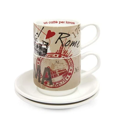 Imagen de Egan Juego de 2 tazas café apilables Rome con MetalRuck