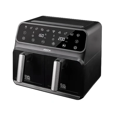 Imagen de JOCCA Freidora de Aire Caliente 8L Sin Aceite Gran Capacidad Air Fryer con 2 Cubetas 4L + Temporizador Temperatura Ajustable Cocina Sana 1700W (Negro 4L+4L)