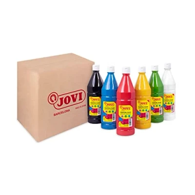 Imagen de Jovi Témpera líquida, Estuche 6 botes de 1L, Colores Primarios, Pintura a base ingredientes naturales, Fácil lavar, Sin gluten, Ideal para uso escolar (511/6A)