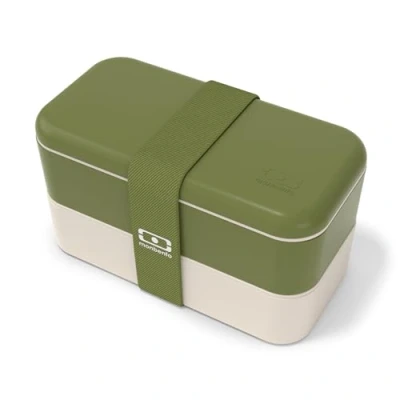 Imagen de Monbento Caja de almuerzo material reciclado MB original Olive Recycled con compartimentos Bento Box Hermética 2 pisos Ideal para trabajo/picnic Sin BPA Made in