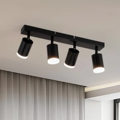 Imagen de Gr4tec Lámpara de Techo LED 4 Focos, Focos Interior Negro, Moderno Plafon Orientable GU10, Lampara para Dormitorio Cocina Salon, Sin Bombilla