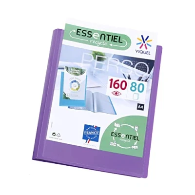 Imagen de Viquel Carpeta A4 con 160 fundas Encuadernación personalizable Bolsillos transparentes lisos Esencial reciclado Morado